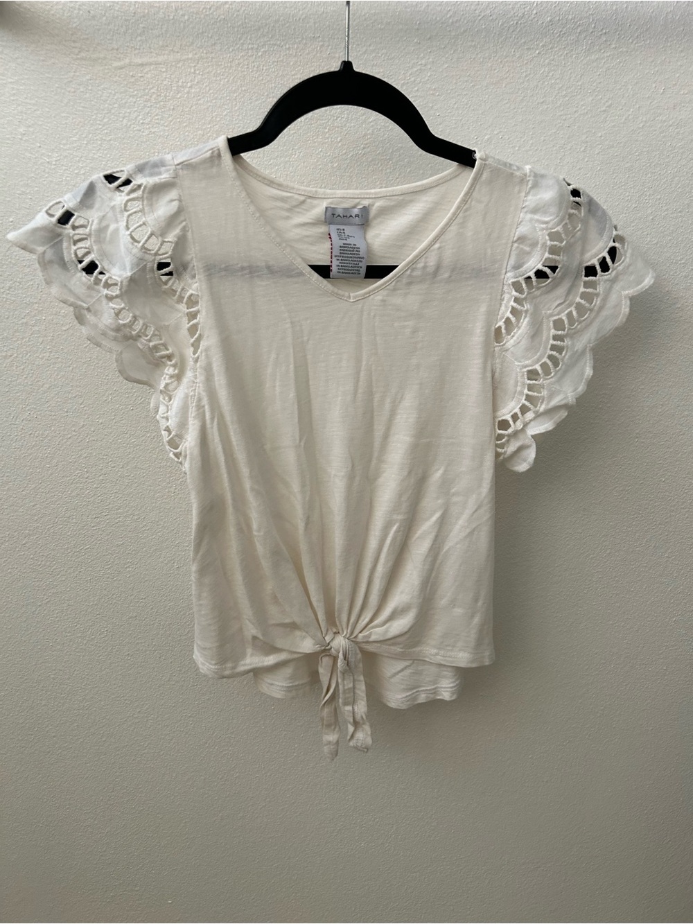 Kids Tahari White Lace Sleeve Tie Front
